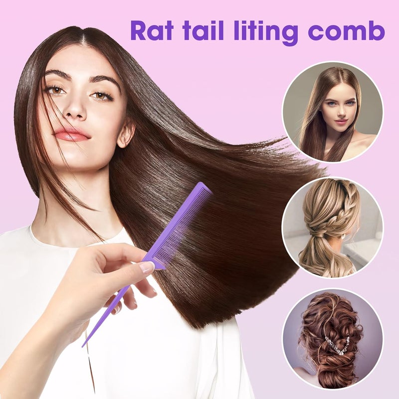 Kunihiko Rat Tail Comb2-in-1 Fine Tooth Parting Comb & Root Teasing Comb for Women - Carbon Fiber, Anti-Static, Purple & Black - Image 5